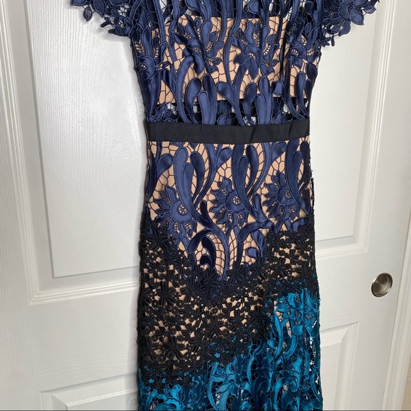 Self-Portrait Prairie Midi Dress in Blue Size 0 - Picture 6 of 14